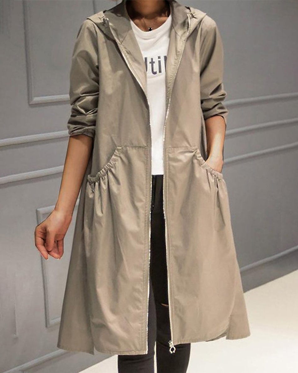 Caterina | Trench lungo con cappuccio e zip