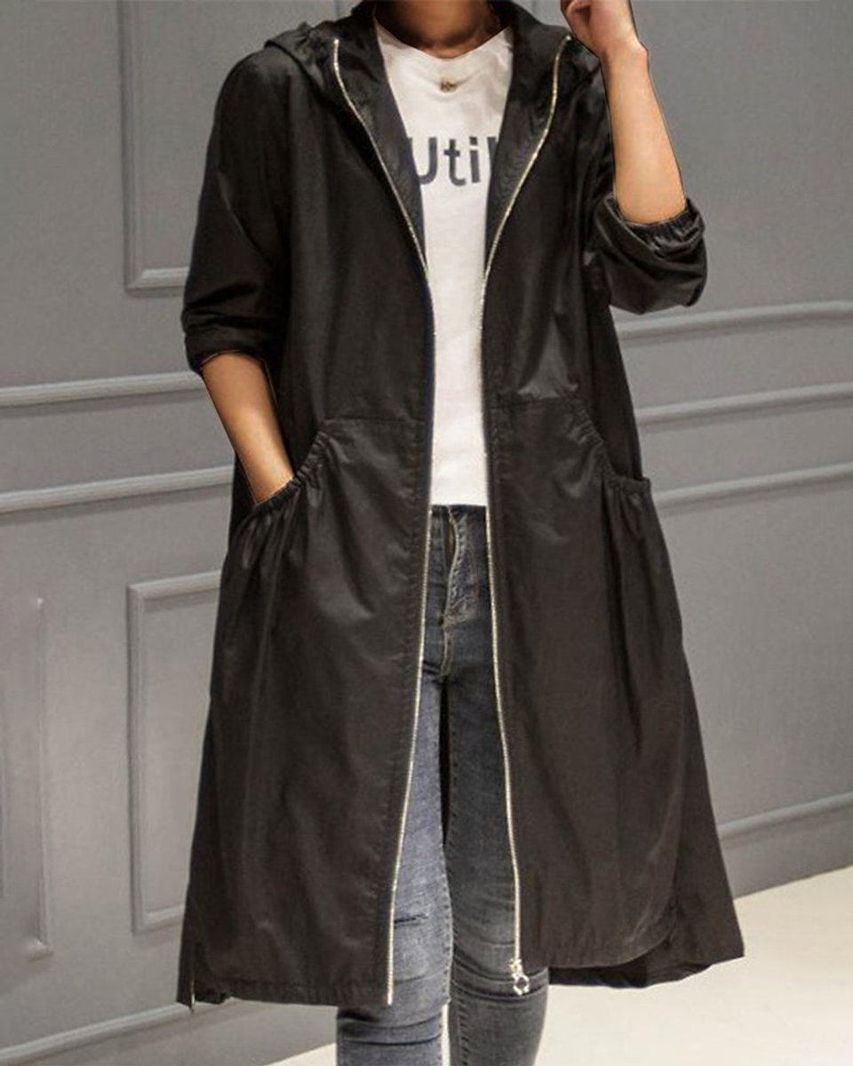 Caterina | Trench lungo con cappuccio e zip