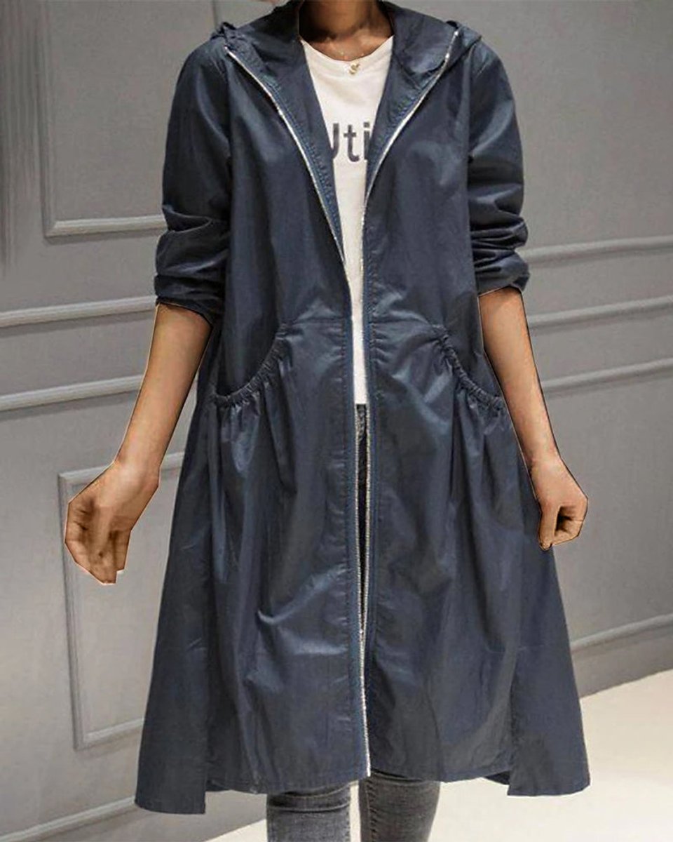 Caterina | Trench lungo con cappuccio e zip
