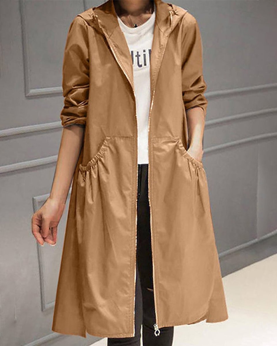 Caterina | Trench lungo con cappuccio e zip