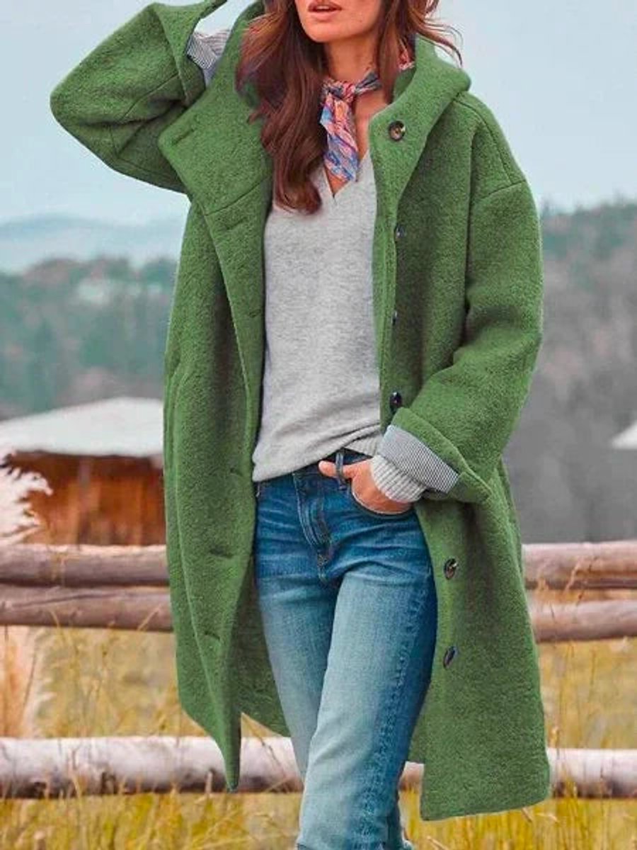 Eleonora | Cappotto lungo con cappuccio e bottoni frontali