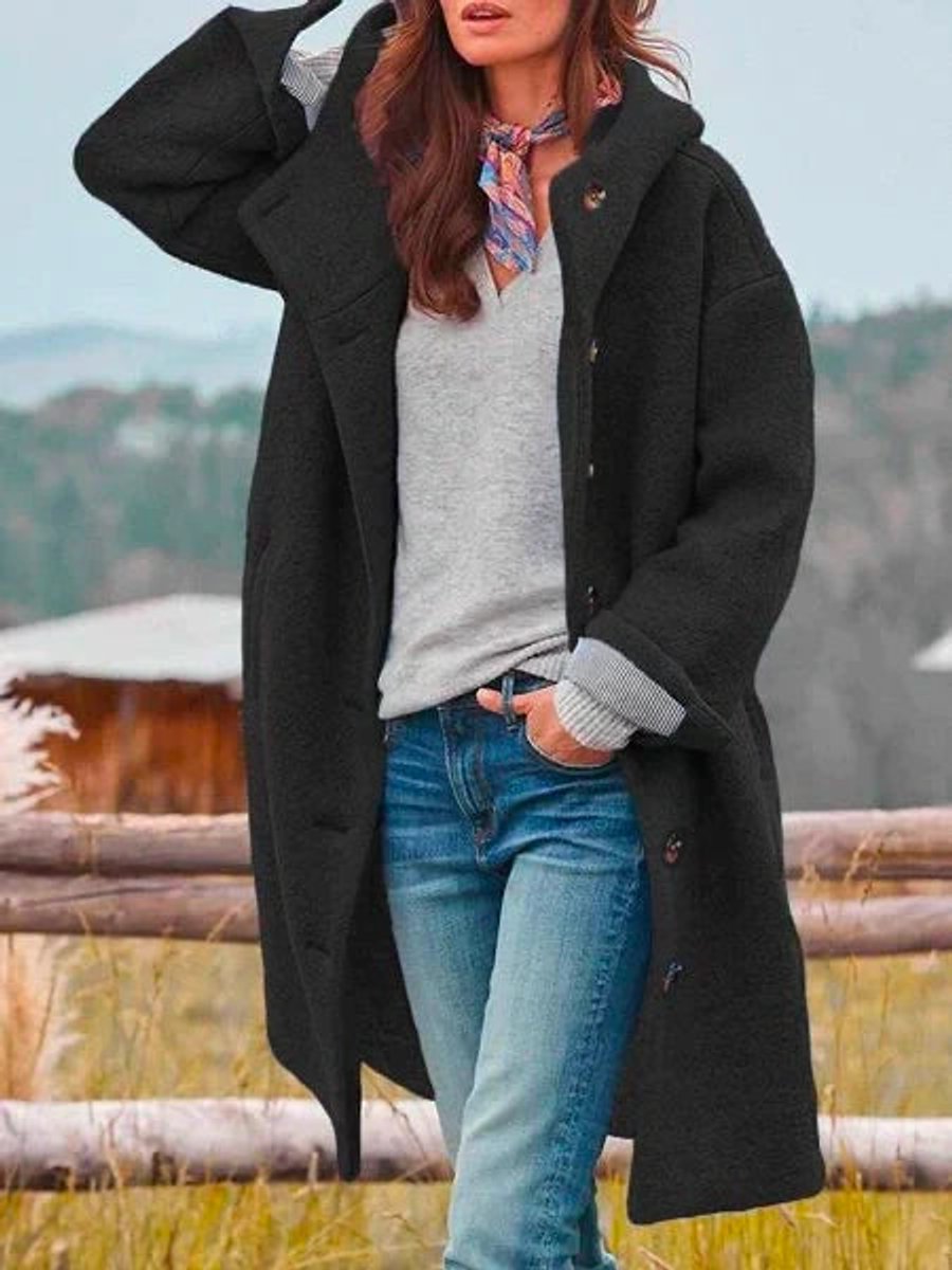 Eleonora | Cappotto lungo con cappuccio e bottoni frontali
